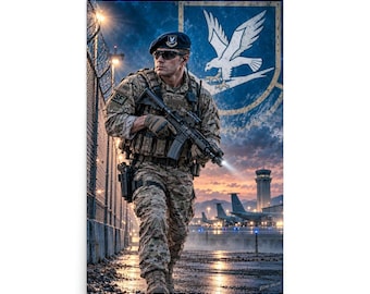 Air Base Security Forces Wall Art | Modern Military Police Operator Art | Airfield Patrol Tactical Decor | Echo Valor Poster