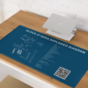 Glock 17 Gen 5 Exploded Diagram Desk Pad – Extended Desktop Mat | Tactical Workspace Protector, Non-Slip Keyboard & Mouse Surface