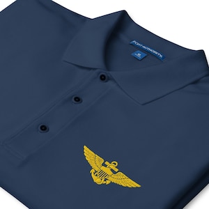Naval Aviator Aviation Wings – US Navy Pilot Badge | Military Flight Emblem Embroidered Polo