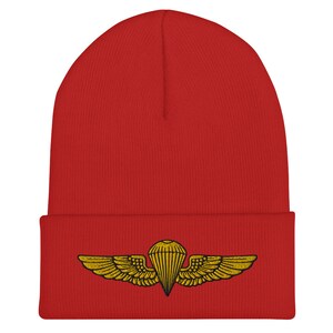 Navy and Marine Corps Parachutist Badge – Military Jump Wings Emblem – USN USMC Airborne Embroidered Cuffed Beanie