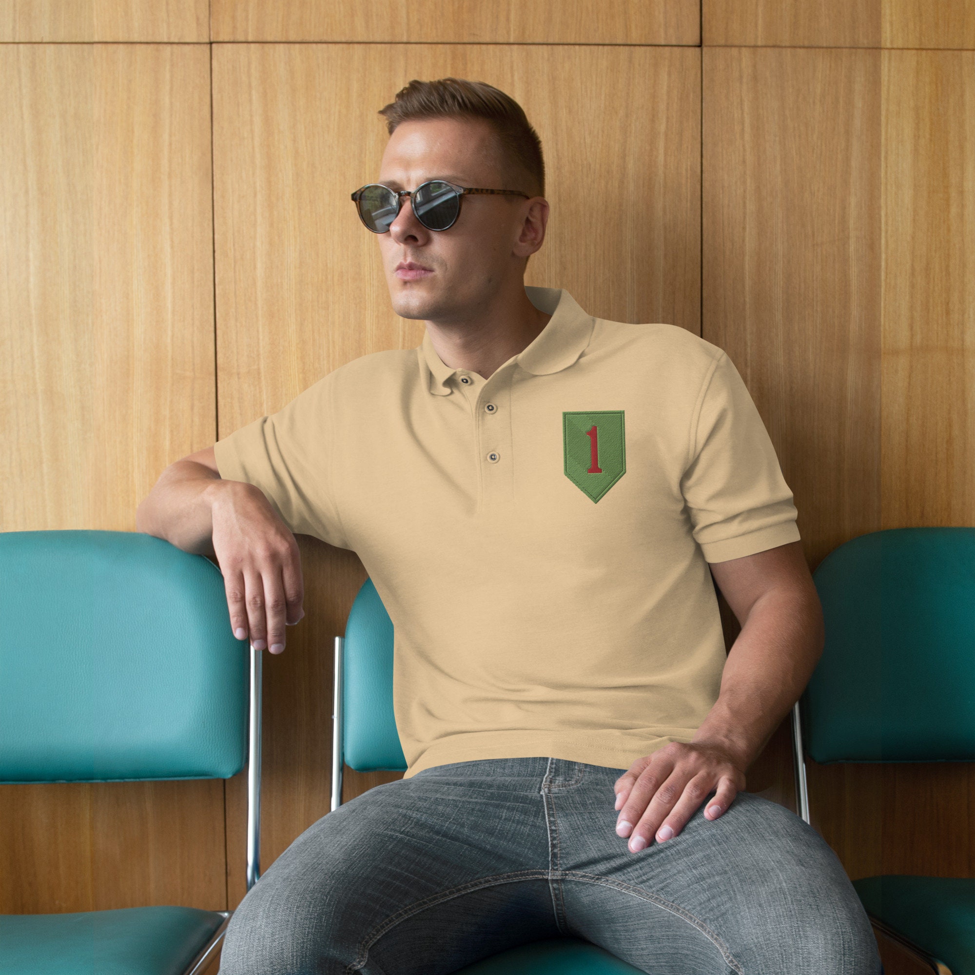 Army 1st Infantry Division Embroidered Men's Premium Polo