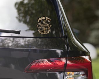 Frag Out Feelings In Design | Tactical Group Therapy Humor | Veteran Mental Health Satire Artwork Bubble-free stickers