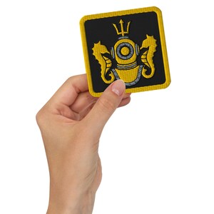 Deep Sea Diver Emblem | Vintage Diving Helmet & Trident Crest | Maritime Heritage Embroidered patches