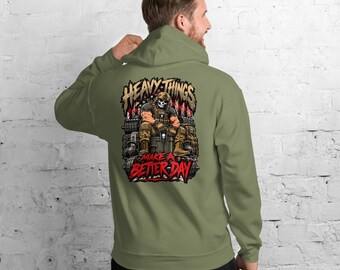 Heavy Things Make a Better Day | Tactical Workout Skull Operator | Military Gym Humor Unisex Hoodie