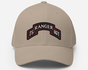 75th Ranger Regiment Scroll Emblem | Army Ranger Veteran Patch | Military Insignia Flexfit Embroidered Structured Twill Cap
