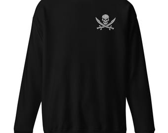 Emblemat pirata Jolly Roger – wzór czaszki i skrzyżowanych mieczy – haftowana bluza unisex premium inspirowana historyczną flagą piracką