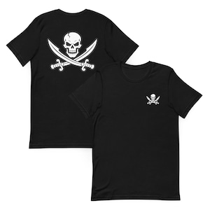 Jolly Roger Pirate Emblem – Skull and Crossed Swords Design – Historic Pirate Flag Inspired Unisex t-shirt image 1