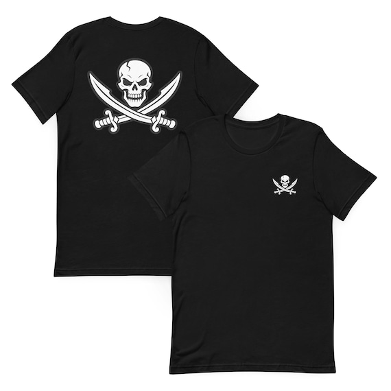 Jolly Roger Pirate Emblem – Skull and Crossed Swords Design – Historic Pirate Flag Inspired  Unisex t-shirt