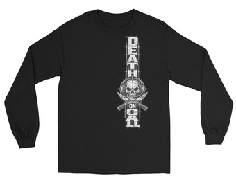 Death on Call JTAC Emblem – Tactical Skull Headset Military Air Support Tribute Men’s Long Sleeve Shirt