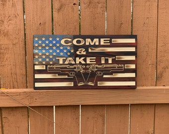 Rustic Wooden Come and Take It Flag - Texas Gonzales Cannon Wall Art Decor