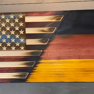 Rustic Germany & United States Unity flag custom made from pine wood