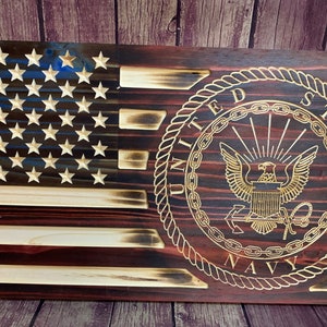 Rustic Navy American Flag: Custom Pine Wood Wall Decor