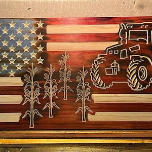 Rustic Farmers Tractor American Flag custom made 100% made in America fast shipping corn, Sugar Cane, Wheat, Orange tree options