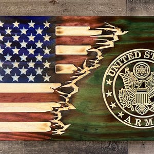 Rustic Pine Wood US Army Flag: American Made Wall Decor