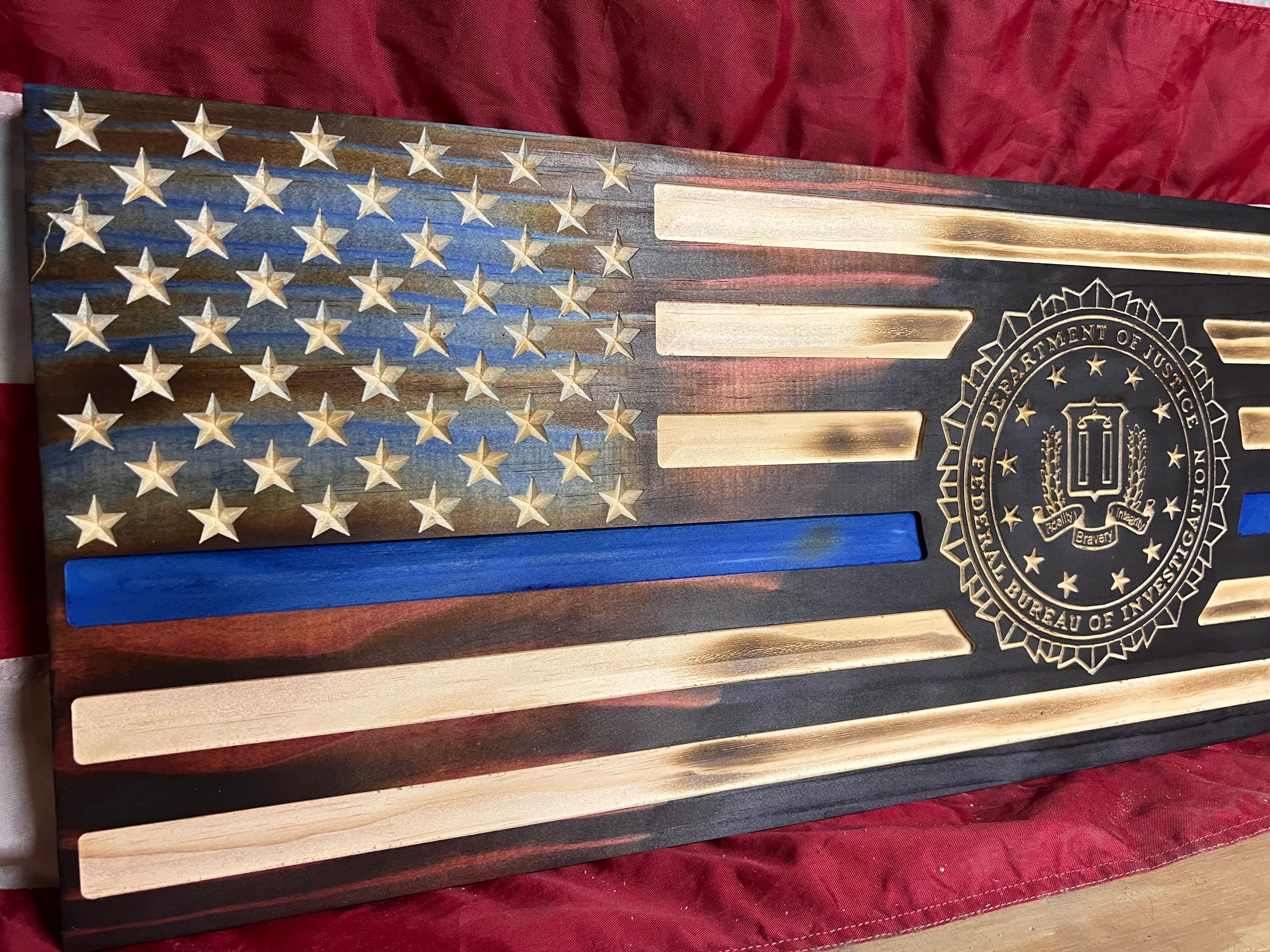 Fbi Mini Flag Rustic Wooden FBI Thin Blue Line Flag - Custom Made - Etsy