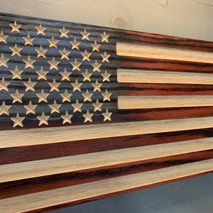 Solid Red Oak Hard Wood US Flag 9x17 solid wooden American flag