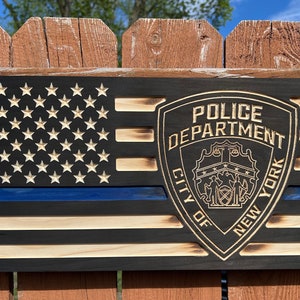 Customizable Wood Flag: New York Police Department NYPD