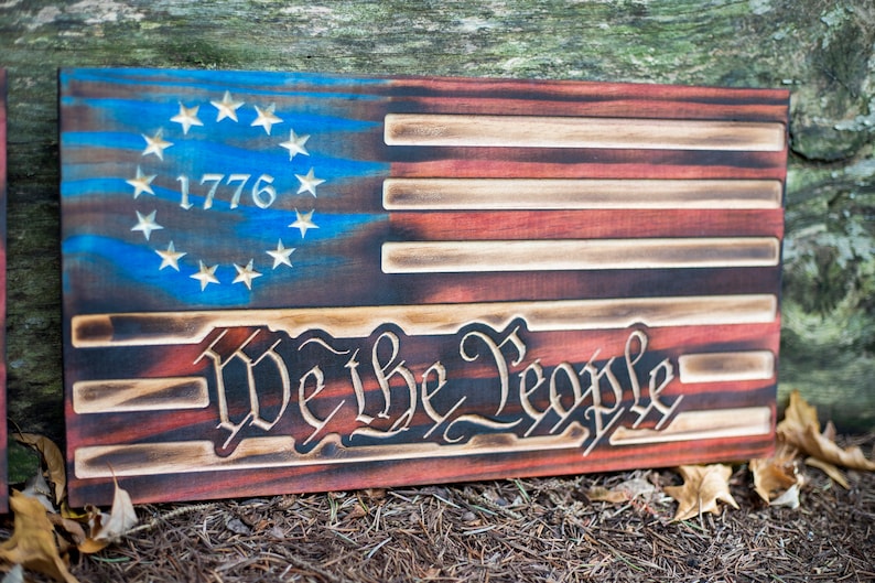 Rustic Wooden 1776 Wooden American Flag: 1776 Betsy Ross, We the People ...