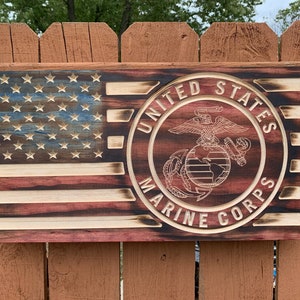 Rustic American Marine EGA Seal flag custom made from select pine wood "Official Hobbyist of the USMC; License number 22168"