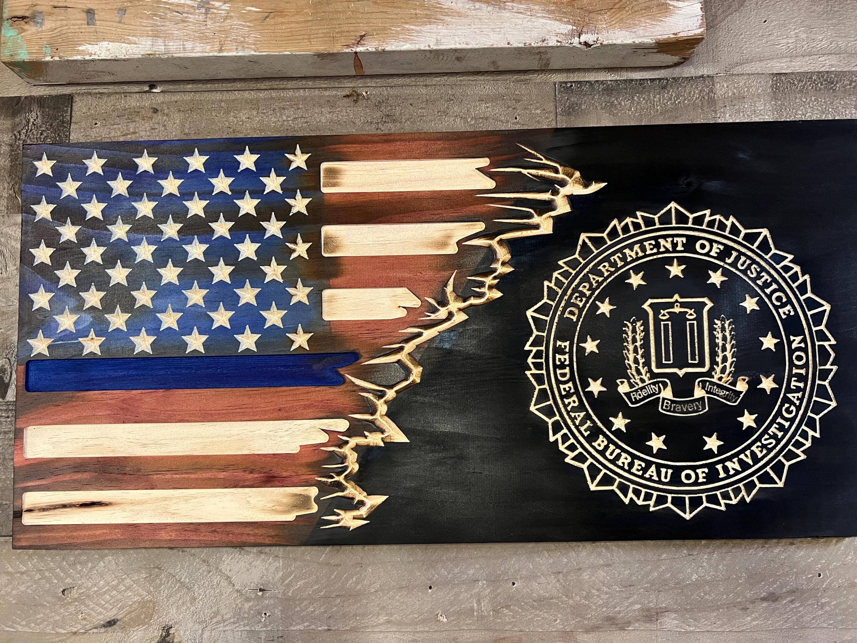 Fbi Mini Flag Rustic Wooden FBI Thin Blue Line Flag: Custom USA Wall Decor - Etsy