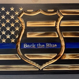 Thin Blue line | Back the Blue | Police Badge | Law Enforcement | Police Flag American Flag | wooden American Flag