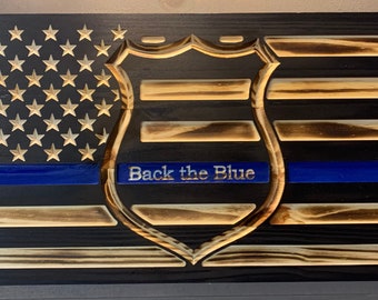 Thin Blue line | Back the Blue | Police Badge | Law Enforcement | Police Flag American Flag | wooden American Flag