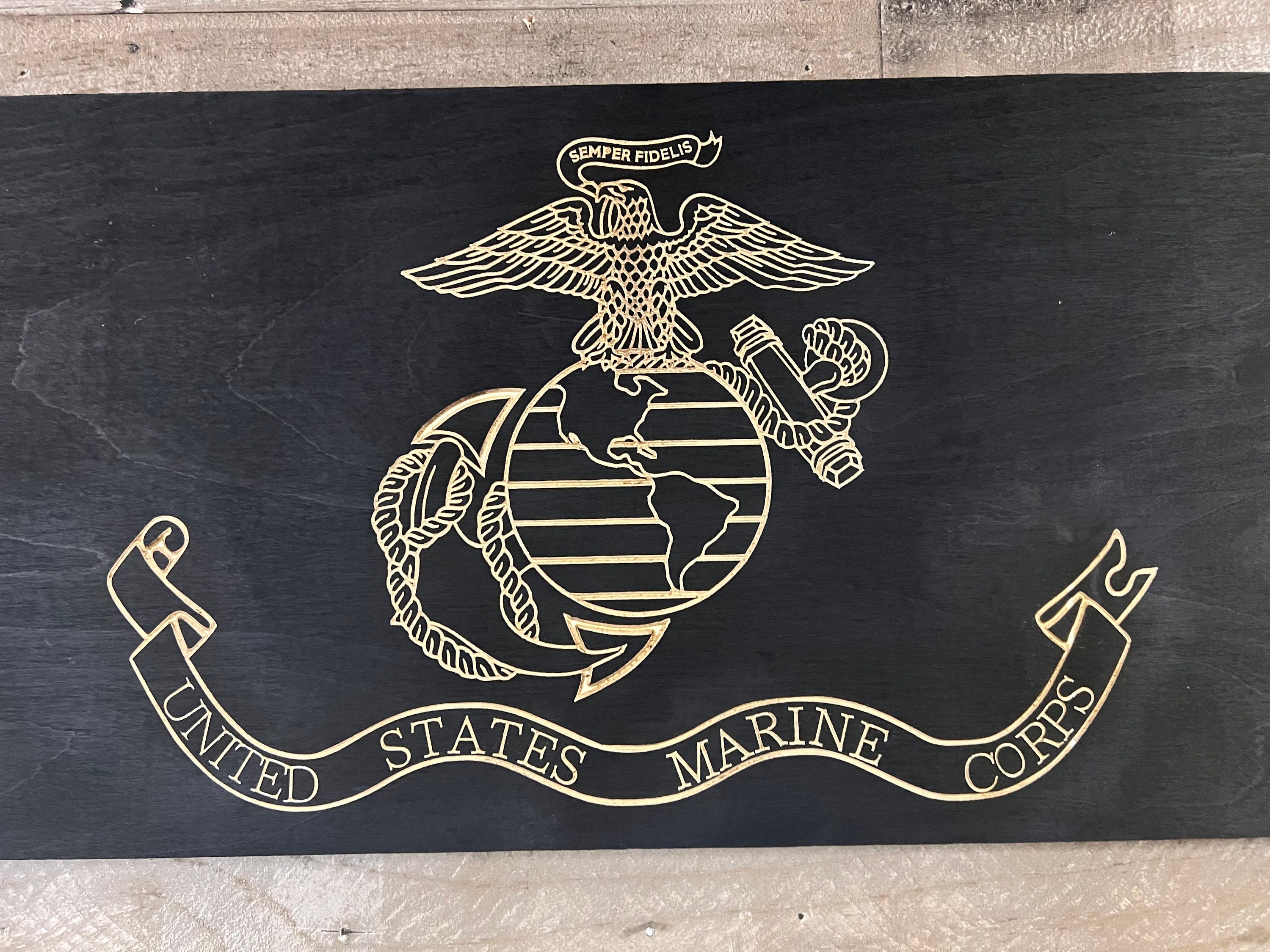 Ega R Rustic Black US Marine EGA Wood Flag - Handmade Military Wall Decor - Etsy