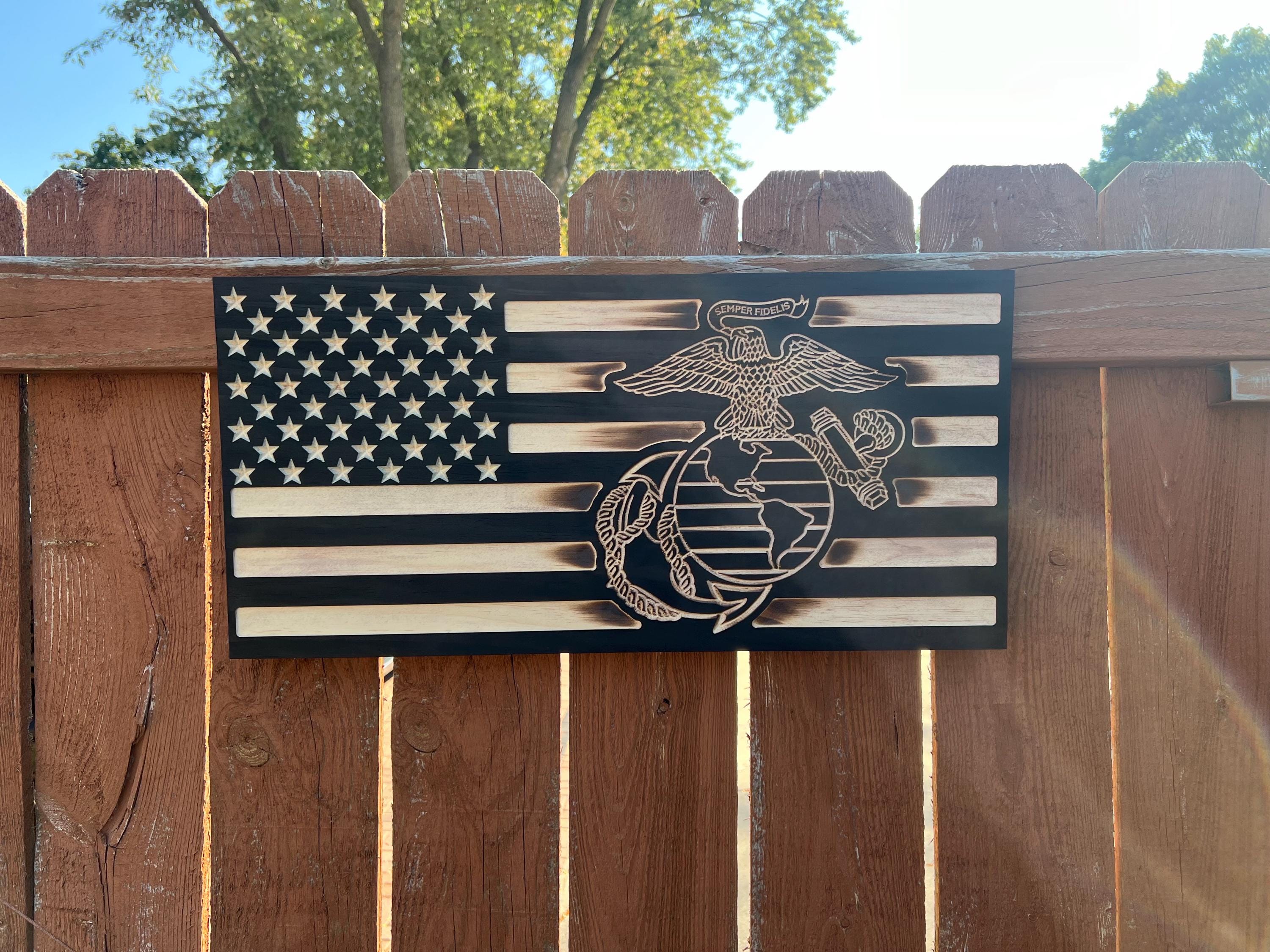 Custom Marine EGA Flag: Rustic Black Finish American Wood Wall Decor ...