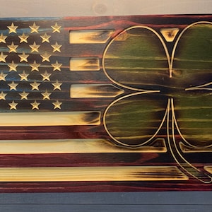 Rustic Wood American Flag with Four Leaf Clover: St. Patrick&#39;s Day Decor