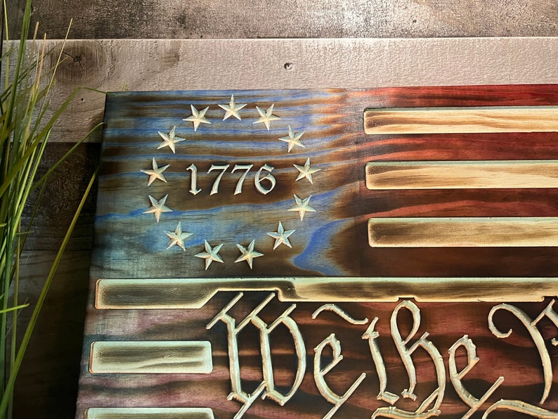 Rustic Wooden 1776 Wooden American Flag: 1776 Betsy Ross, We the People ...