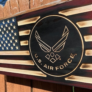 Rustic Air Force American wooden flag. 100% Made in America