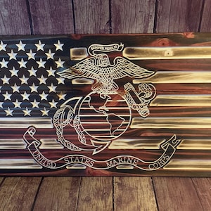 Rustic United States Marine EGA flag custom  made from pine wood "Official Hobbyist of the USMC; License number 22168"