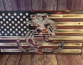 Rustic United States Marine EGA flag custom  made from pine wood "Official Hobbyist of the USMC; License number 22168"