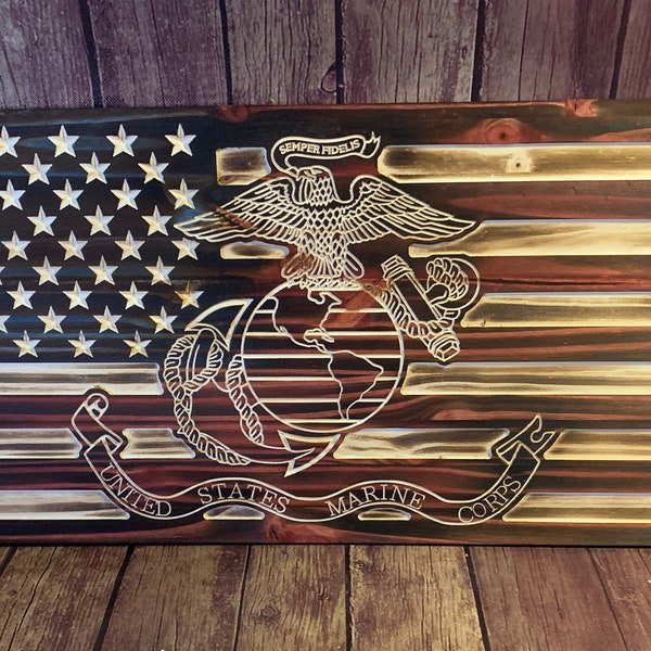Rustic United States Marine EGA flag custom  made from pine wood "Official Hobbyist of the USMC; License number 22168"
