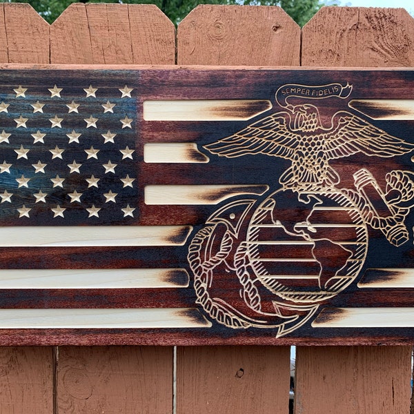 Customizable Name-Rank Rustic American Marine EGA wooden flag multiple sizes available "Official Hobbyist of the USMC; License number 22168"