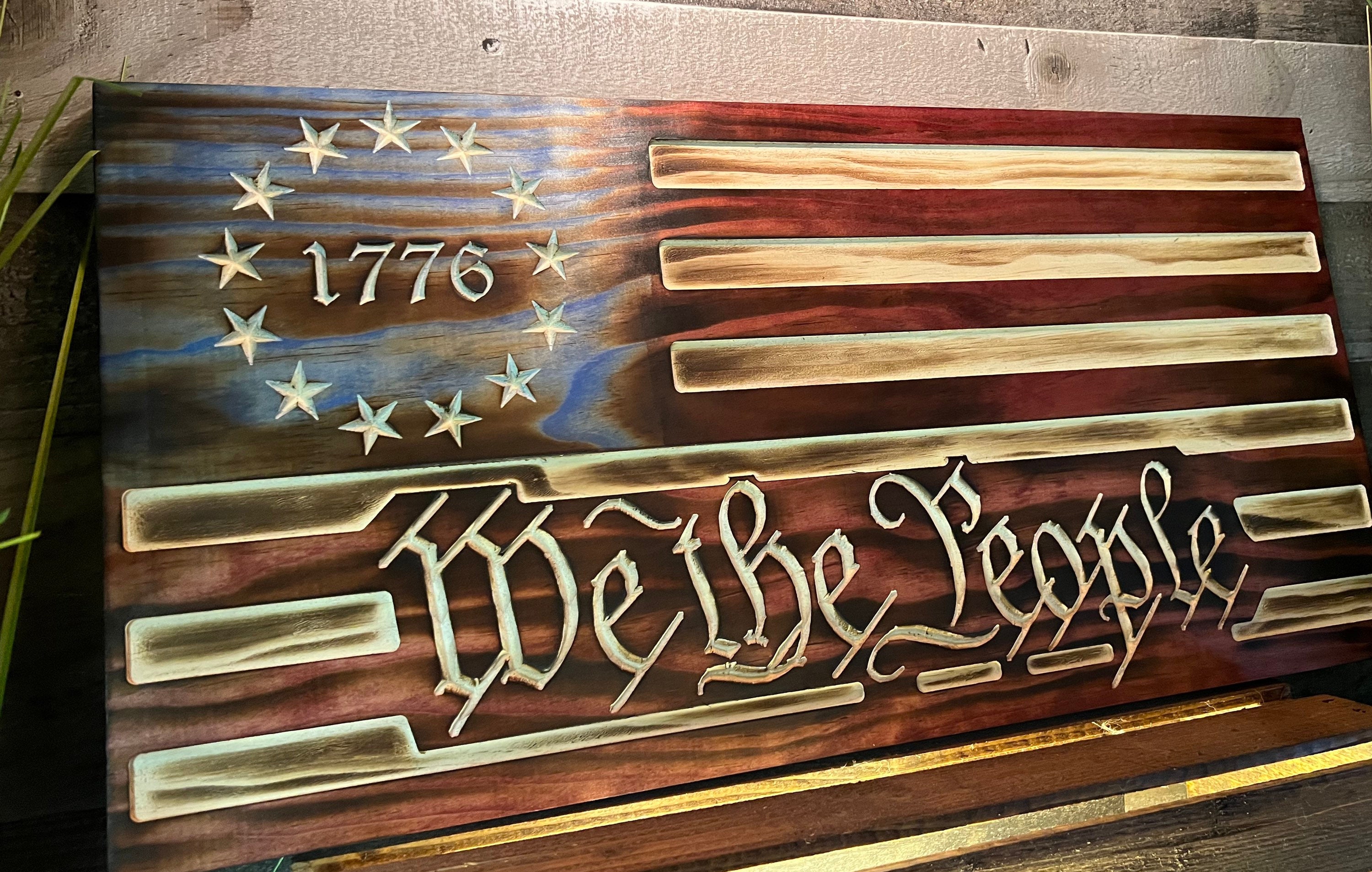 Rustic Wooden 1776 Wooden American Flag: 1776 Betsy Ross, We the People ...