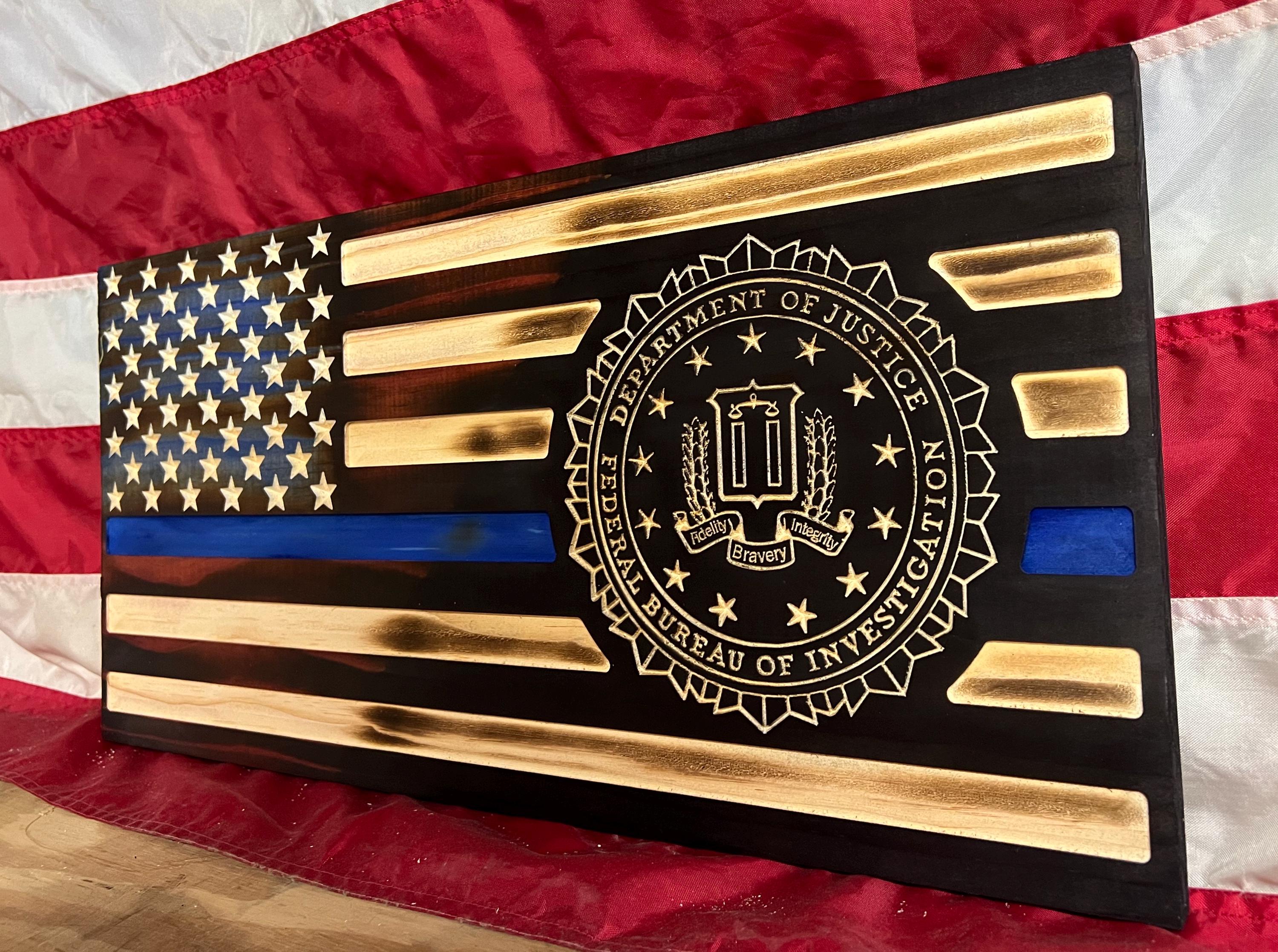 Fbi Mini Flag Rustic Wooden FBI Thin Blue Line Flag - Custom Made - Etsy
