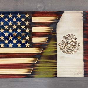 Rustic Mexico American Unity flag custom made multiple sizes made from pine 100% made in America