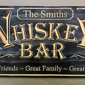 Custom Engraved Whiskey Bar Wood Sign - Personalized Man Cave Decor