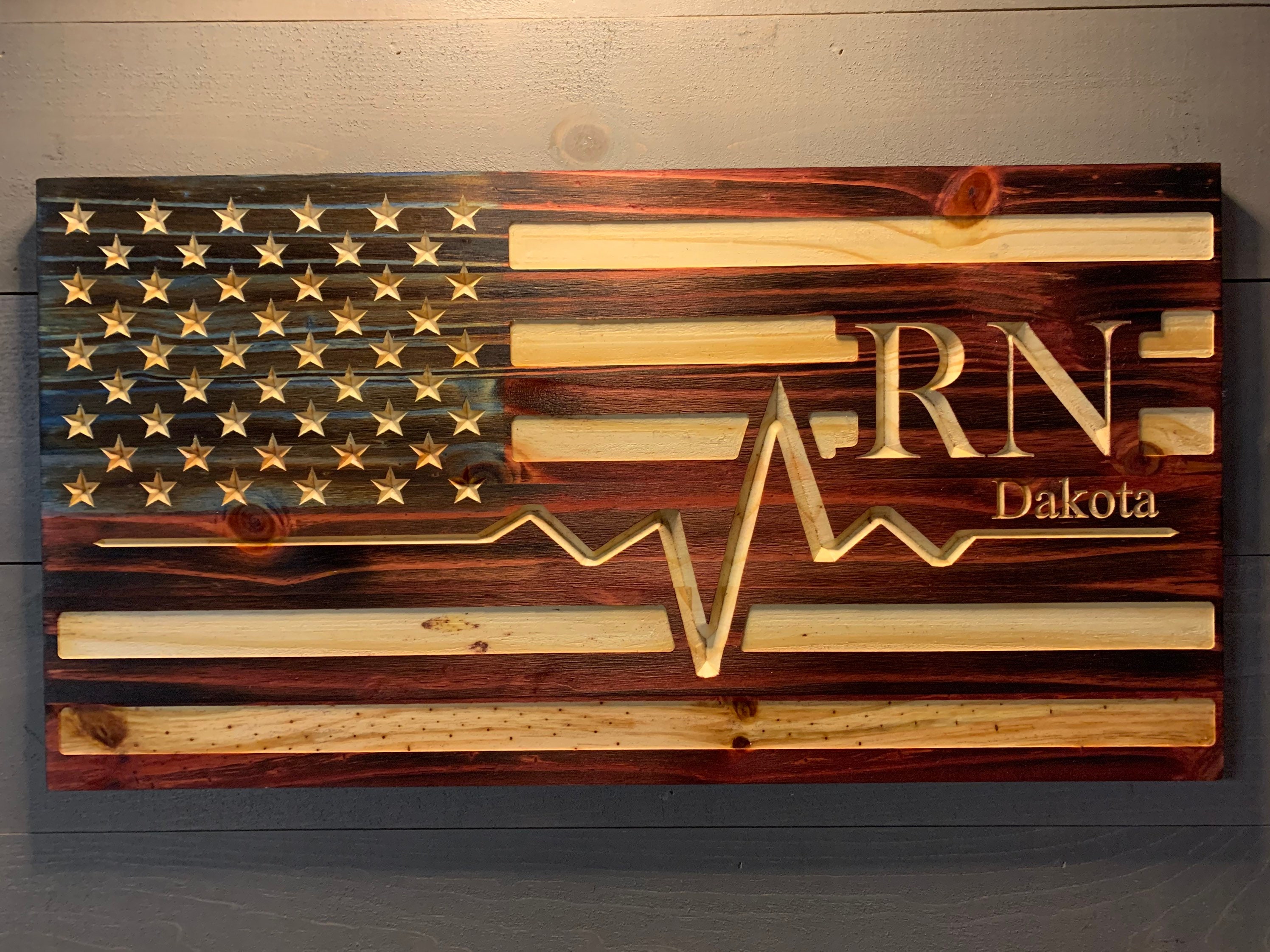 Rn Ii Sign Custom RN Nurse Flag: Rustic American Heartbeat Pine Wood Sign - Etsy
