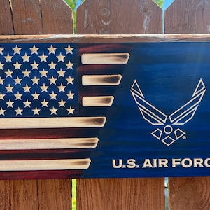 Rustic Pine Wood American Flag - US Air Force