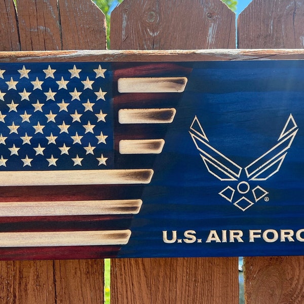 Rustic Pine Wood American Flag - US Air Force