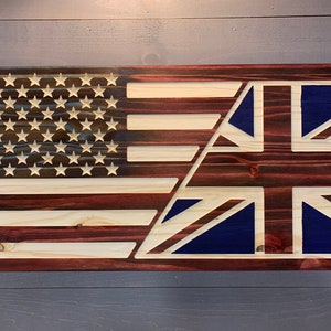 Rustic United States & United Kingdom Unity flag custom made made from pine wood.
