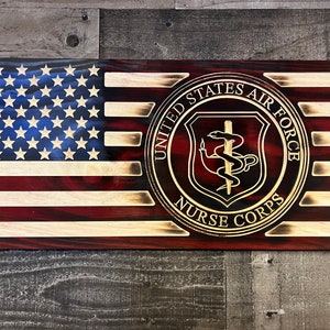 Rustic Air Force Nurse Corps American Flag - Custom Wooden Sign