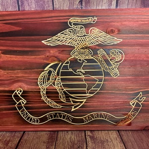 Classic United States Marine Corps EGA flag custom made from pine wood &quot;Official Hobbyist of the USMC; License number 22168&quot;