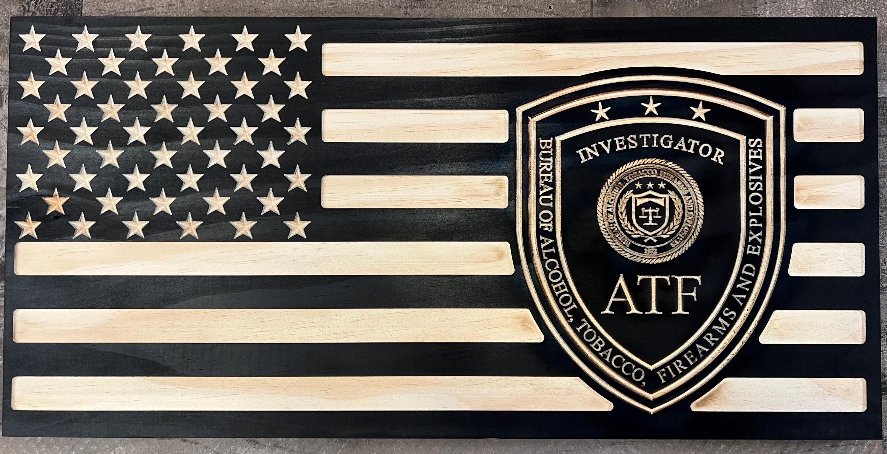 alcohol tobacco firearms wooden plaques federal government round seals carved wood wall Explosives (ATF) Seal Wood Art plaque is handcrafted from EIGHT (8) different fine hardwoods.This handsome ATF Wood Art Plaque measures 14 in diameter. Gun Barrel Plaques | Squadron