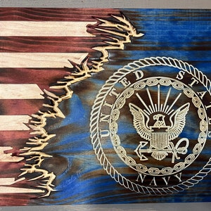 Rustic United States Navy Wooden Flag: Torn American Flag Decor