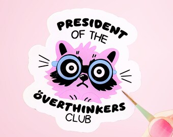 Funny Raccoon Overthinker Sticker, Neurodivergent Gift, Waterproof Laptop Vinyl Sticker , Anxious