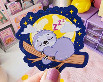 Sleeping Sloth Sticker - Waterproof Vinyl Die Cut Decal - Sloth Gift for Animal Lovers
