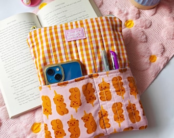 Gingham Honey Bear Book Sleeve With Zipper And Front Utility Pocket